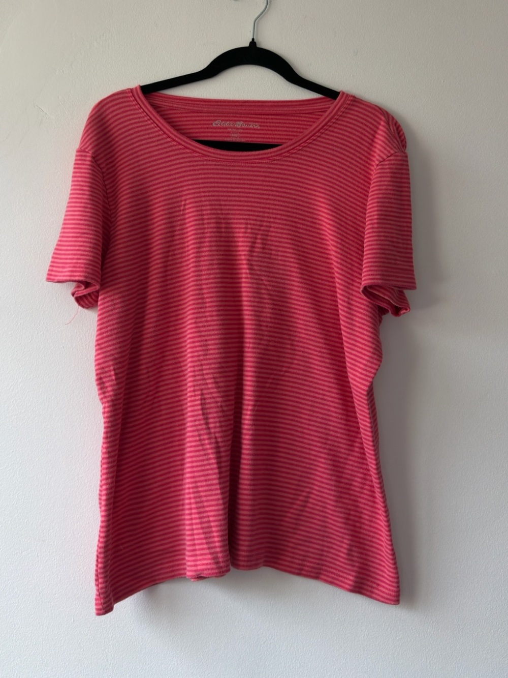 Eddie Bauer Coral Pink Striped Scoop Neck Tee